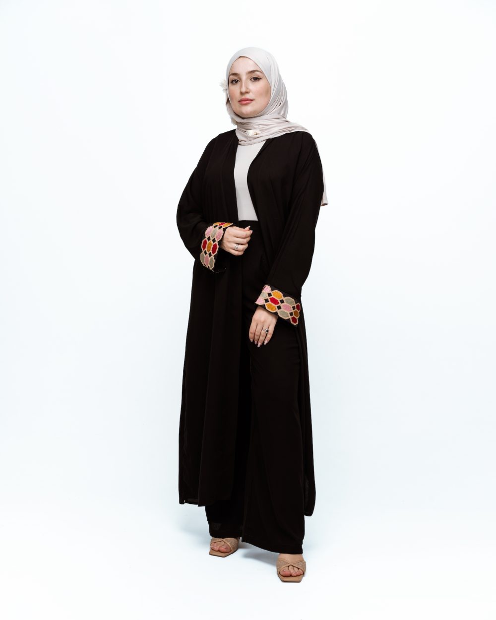 Ensemble noir/beige (kimono + pantalon)