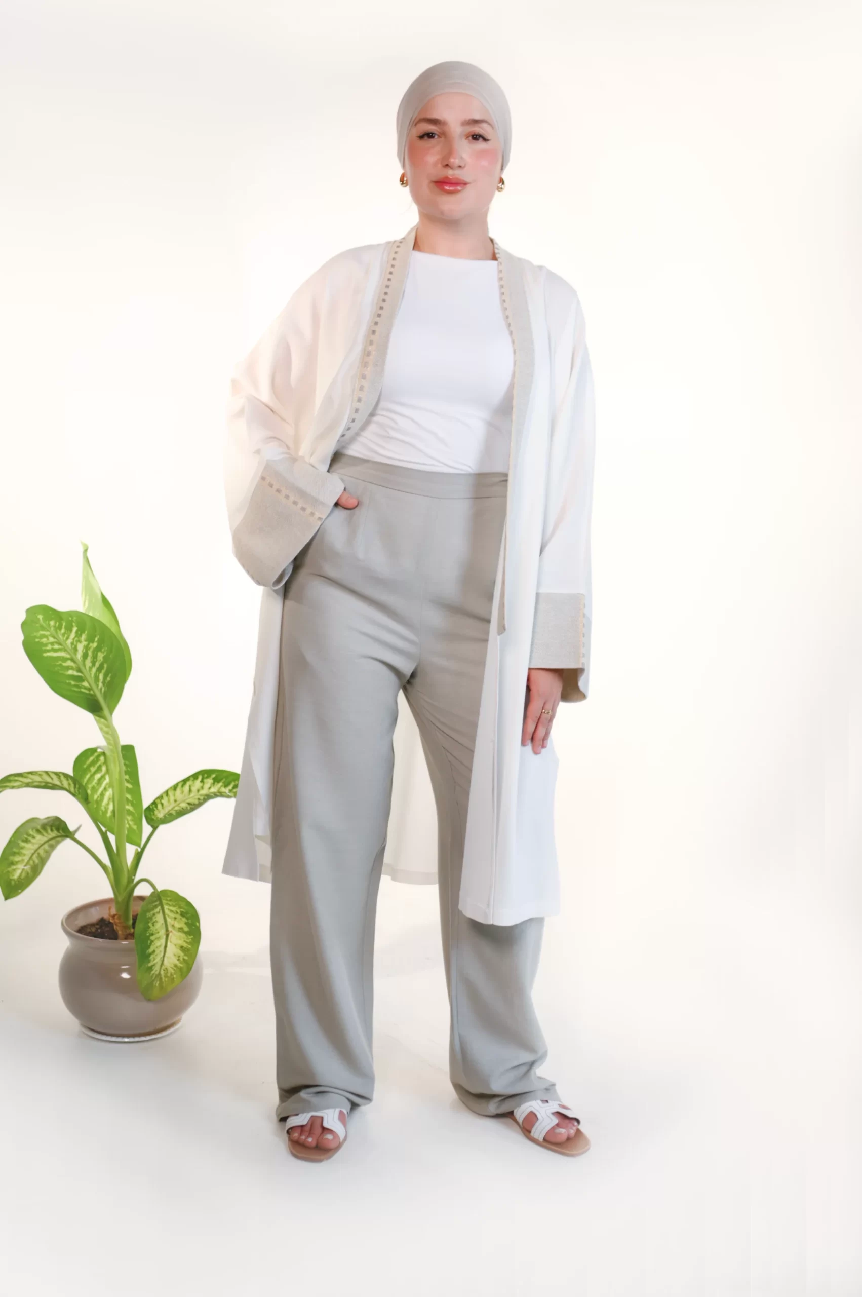 Pantalon En Lin Gris