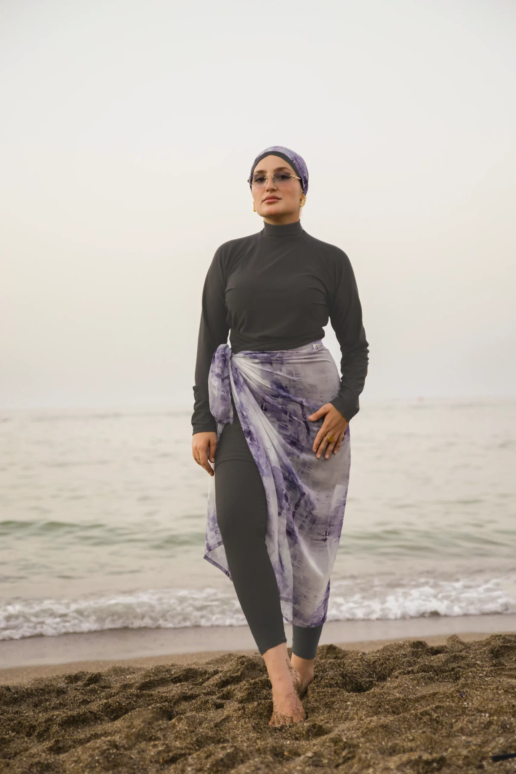 Burkini AR Gris motif bleu gris
