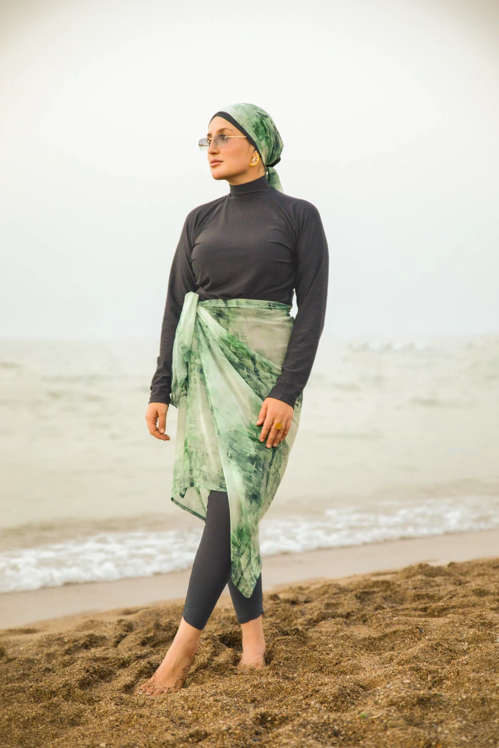 Burkini AR Gris motif Vert