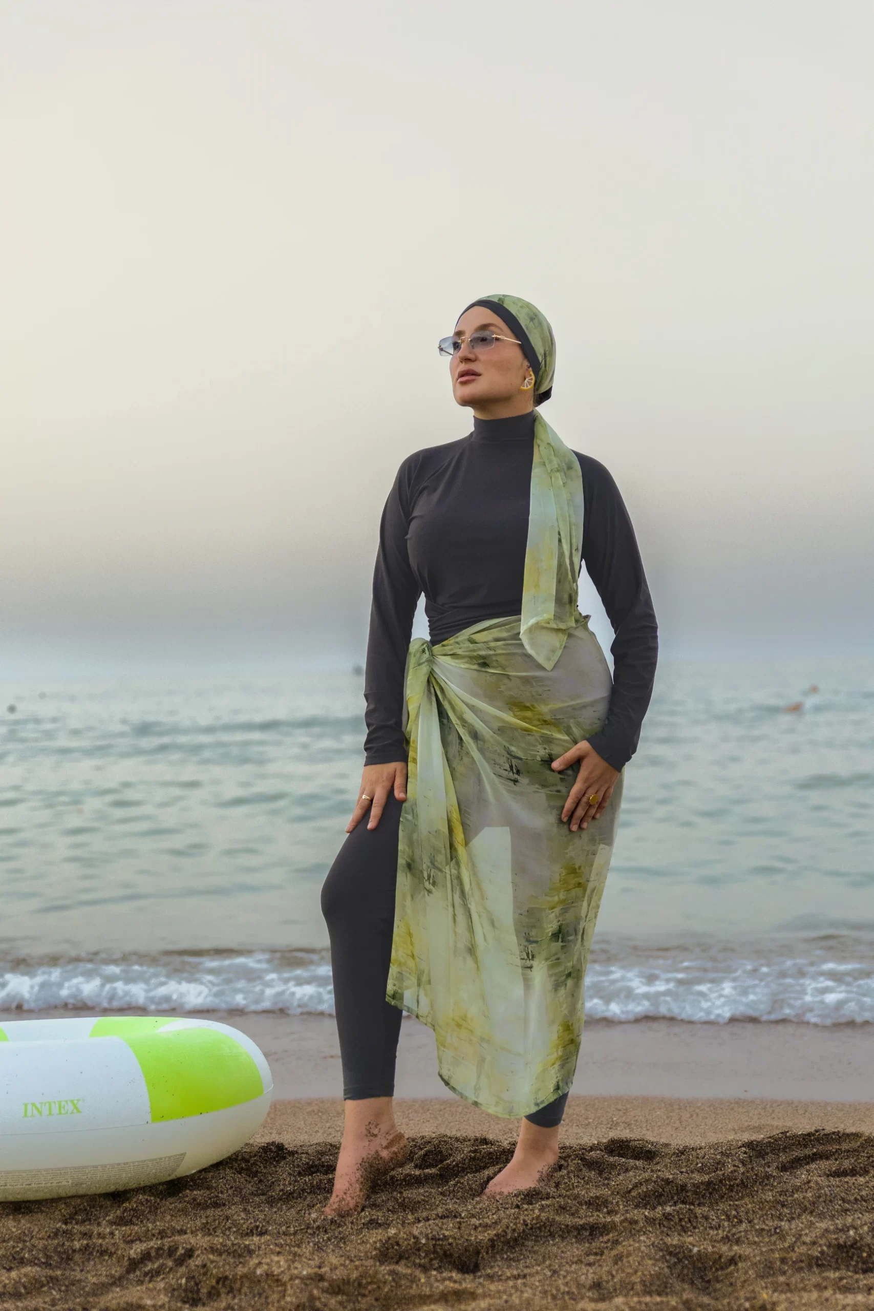 Burkini AR Gris motif Vert Pistache
