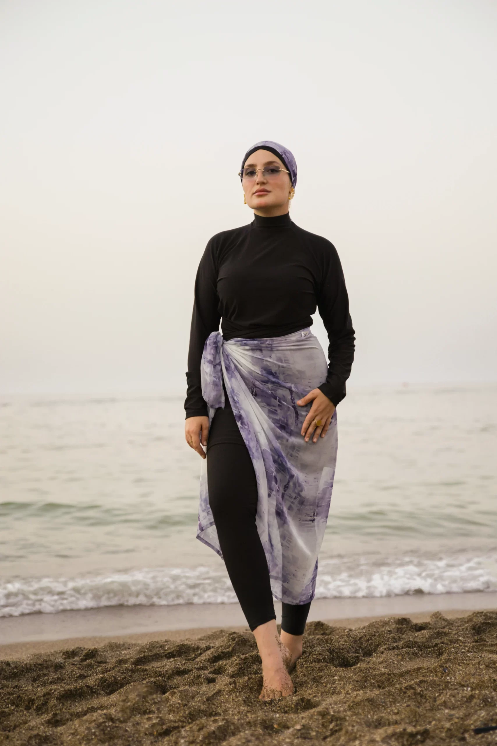 Burkini AR Noir motif bleu gris