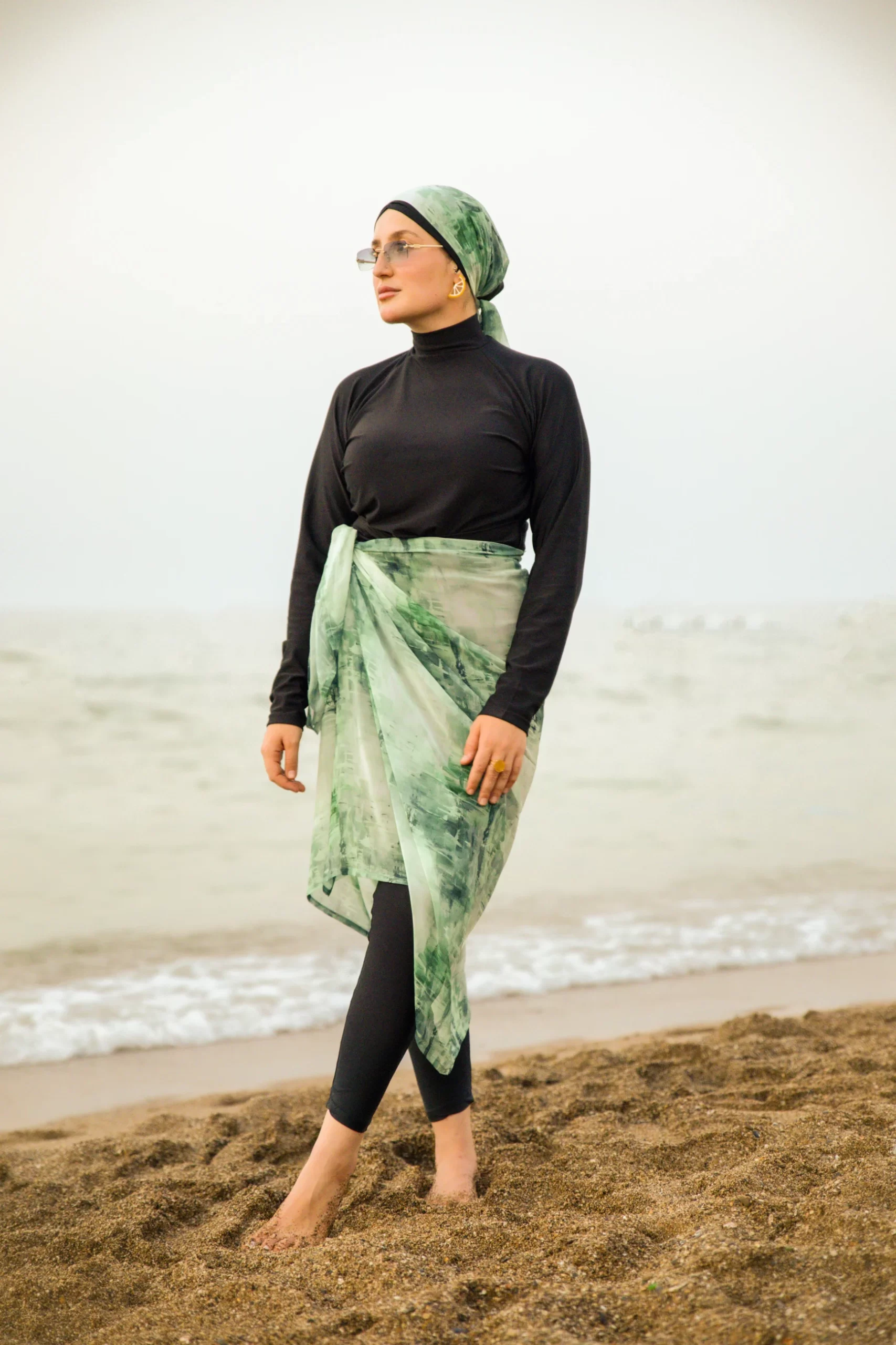 Burkini AR Noir motif Vert