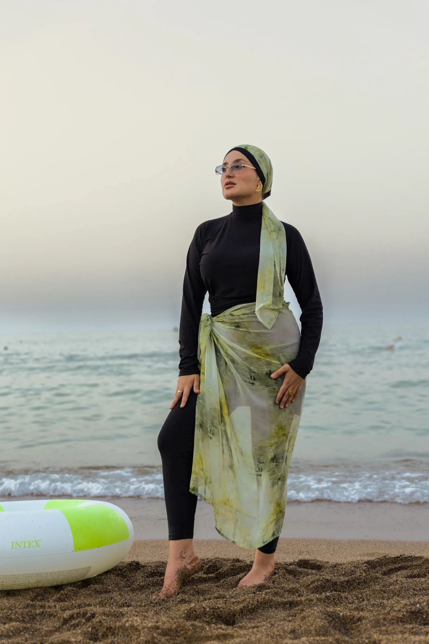 Burkini AR Noir motif Vert Pistache